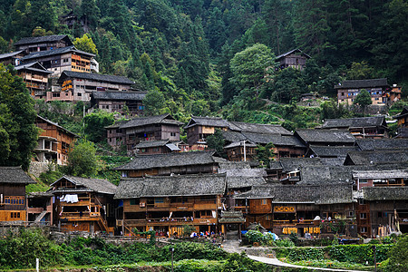 郎德苗寨云雾山村高清图片