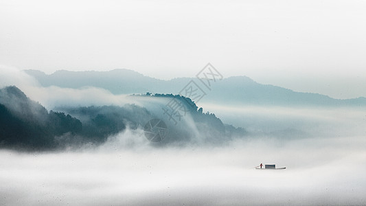 水墨莲水墨风格的云海雾景背景