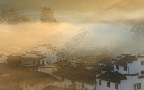 著名旅游景点婺源石城晨雾图片