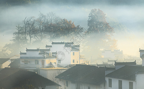 著名旅游景点婺源石城晨雾背景图片