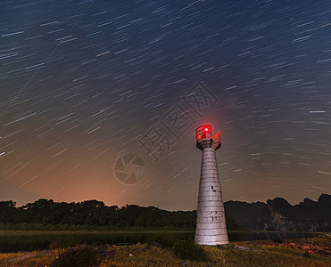 漓江星空晚上航标塔高清图片