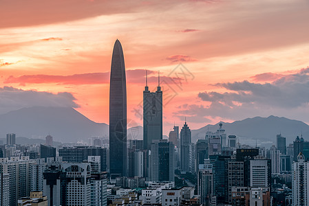 日落下的深圳罗湖地标建筑背景