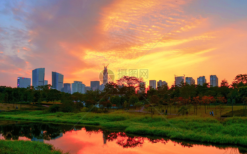 深圳城市晚霞美景高清图片下载-正版图片500712776-摄