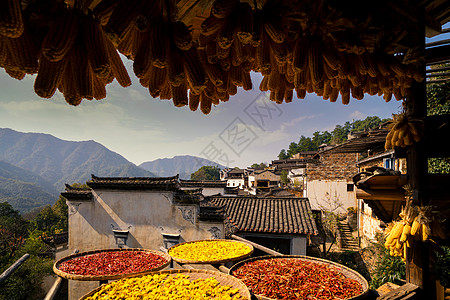 徽派民居秋天婺源篁岭晒秋背景