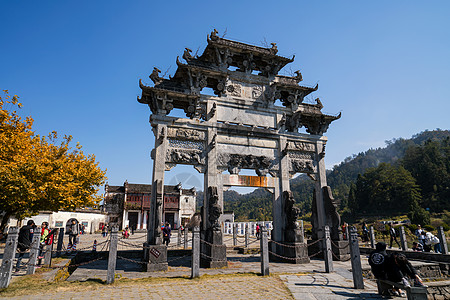 西递宏村字体安徽西递牌楼背景