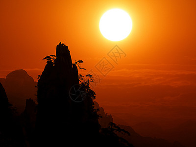 松树山充满水墨画和中国风意境的黄山雾气背景