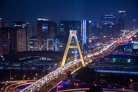 车流夜景成都繁华都市夜景背景