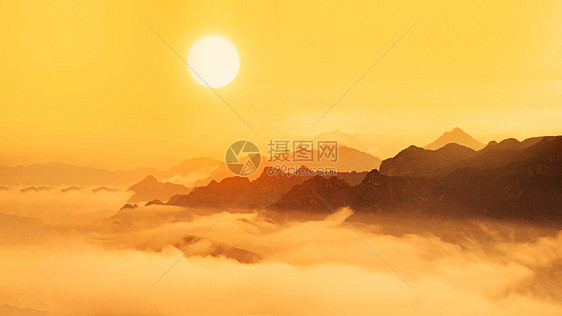 云海日出的山水风光图片