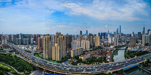 高架上海城市建筑天际线全景图背景