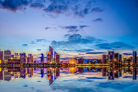 珠江新城夜景钱江新城晚霞背景