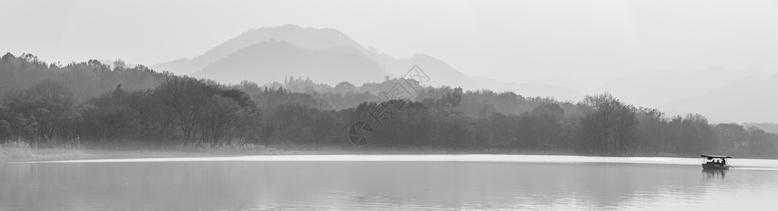 黑白水墨画如水墨山水画的西湖背景