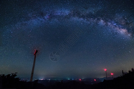 銀河武汉周边三瓜山星空下的风车背景