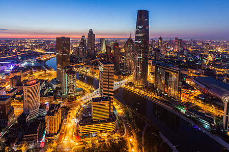 夜晚海天津城市建筑风光夜景背景