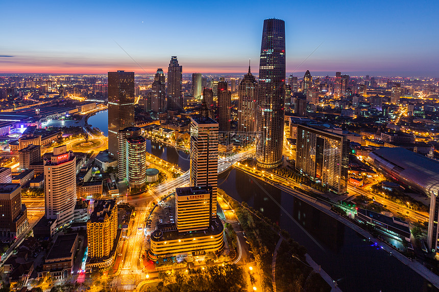 天津城市建筑风光夜景