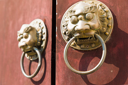 中国风古铜狮子门把图片