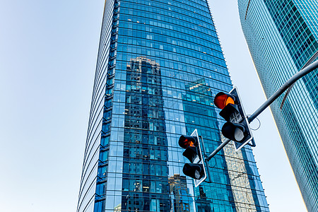 科技蓝天白云城市建筑摩天大楼背景