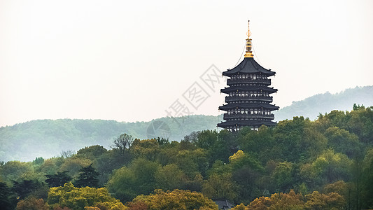 中国风雨季海报山脉塔楼简约背景背景