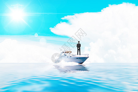 湖面上的人与木船背景图片