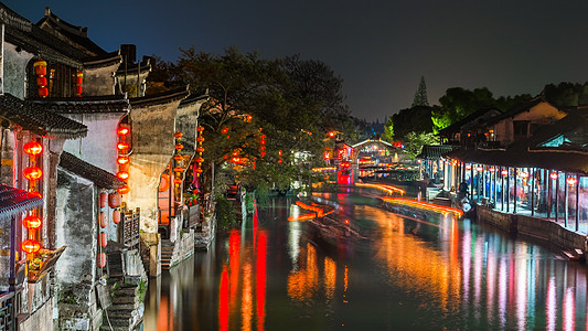 江南水乡西塘夜景背景图片