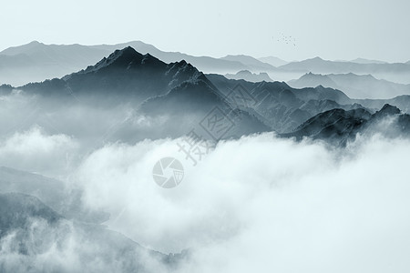 中国山水风山脉云海风景背景
