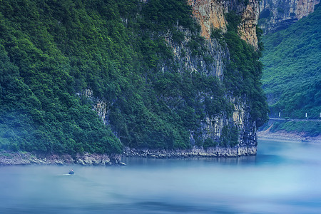 小清新设计晨雾三峡背景