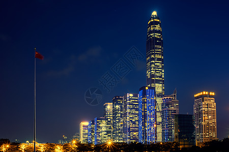 黑金地产国旗与高楼大厦夜景背景