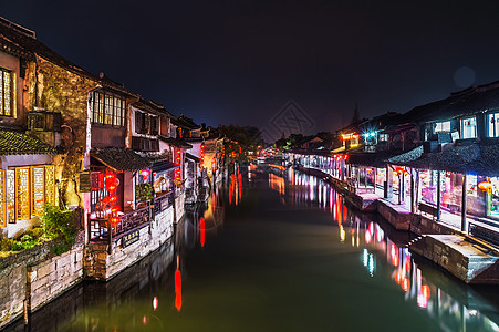 树倒影江南水乡西塘夜景背景