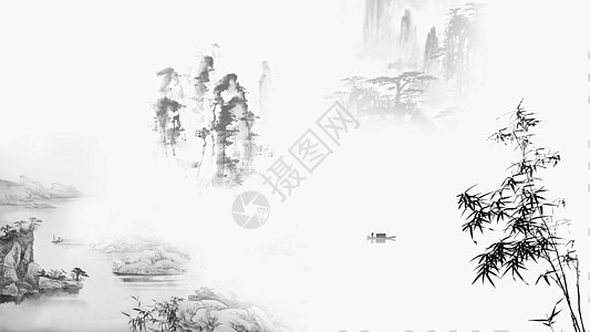 水墨风格山水风光的banner背景高山高清图片素材