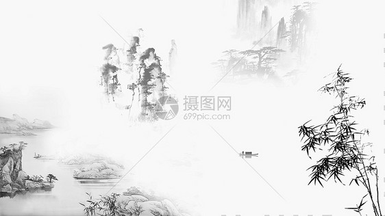 水墨风格山水风光的banner背景图片