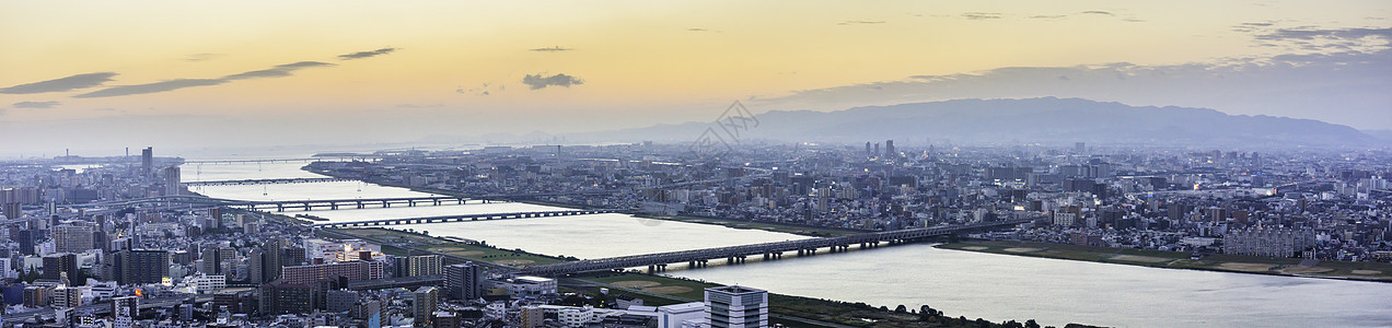 日本大阪城市城市天际线全景图图片