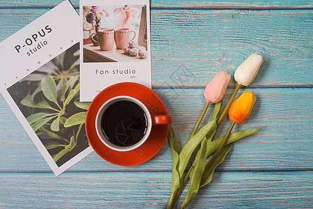 文艺卡片鲜花与咖啡背景