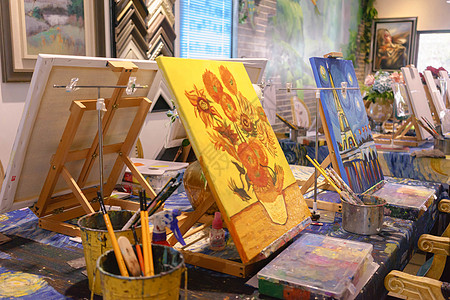 文艺图片DIY油画画室绘画工具背景
