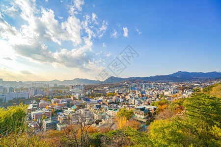 公园俯拍首尔城市风景背景