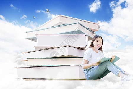 云端上学习的女孩子背景图片