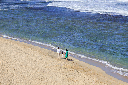 海滩度假的一家人背景图片
