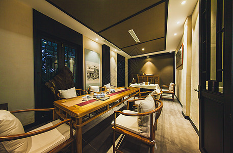 中式古典风格的茶室餐厅庭院高清图片素材