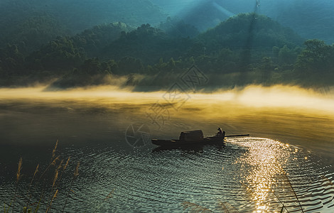 金色晨雾东江晨曲背景