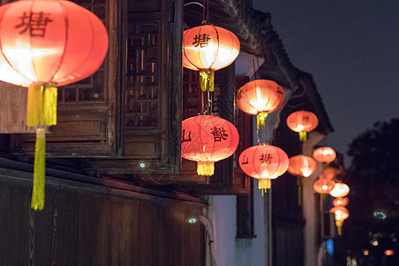 苏州三塘夜景红灯笼背景图片