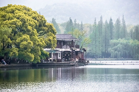 湖边别墅背景图片