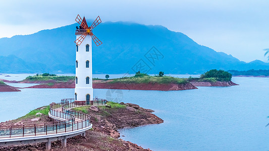 特色小镇浙江千岛湖小镇灯塔背景