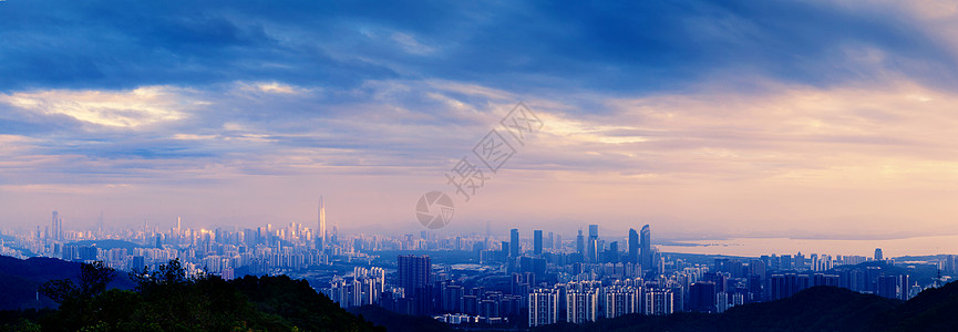 深圳海滨城市夕阳全景背景