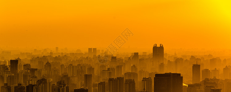 雾霾上海城市日落背景