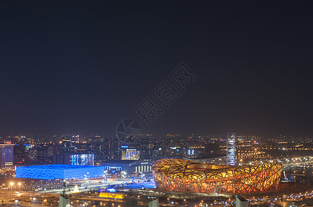 北京夜景鸟巢和水立方背景