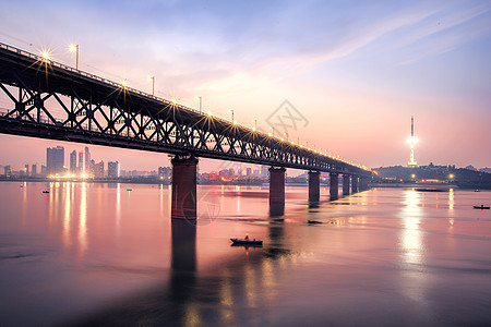 长江夜景武汉长江大桥背景