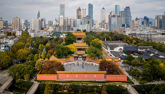 仰视高楼南京朝天宫鸟瞰背景