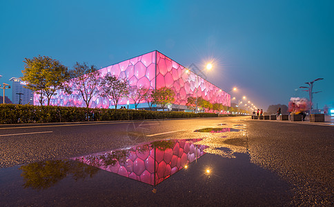 北京水立方高城市夜景高清图片