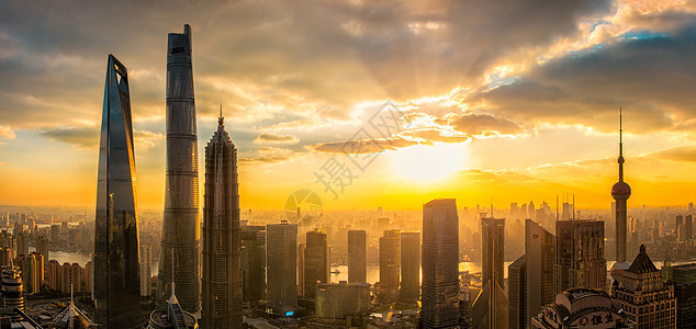 上海陆家嘴全景太阳高清图片素材