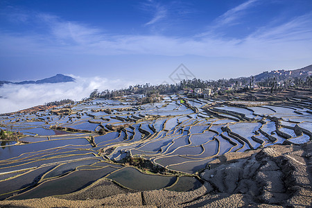 元阳旅游蓝梯田背景