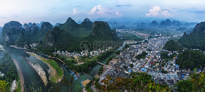 九马画山桂林阳朔漓江兴坪古镇背景