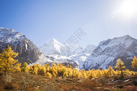 花冰溜雪山脚下秋天景色背景